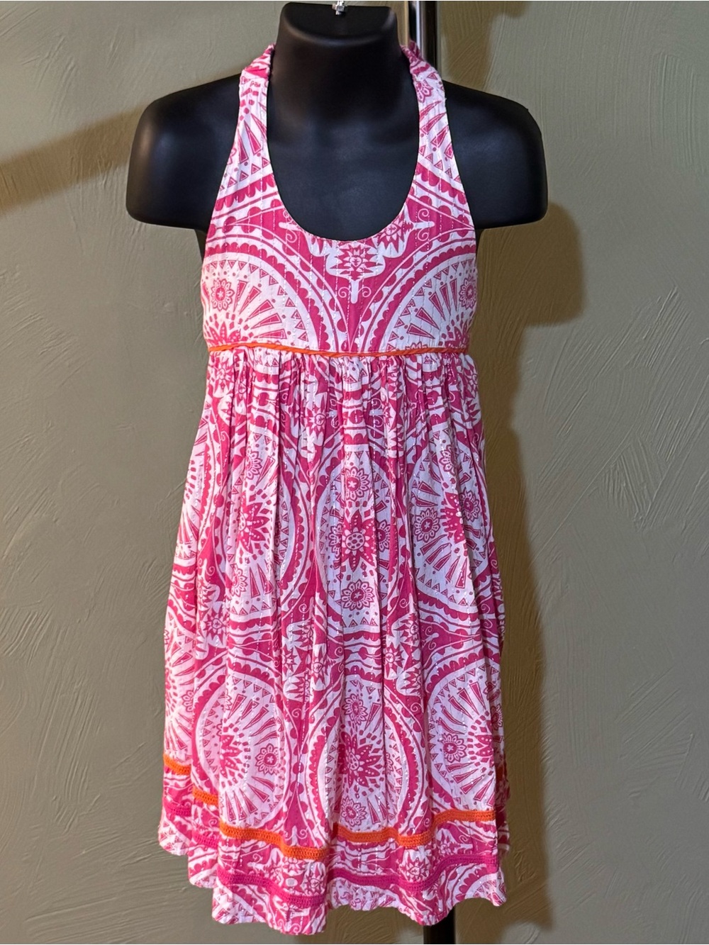 The Children’s Place Girls Pink White Medallion Halter Sundress Size 6 (Small)
